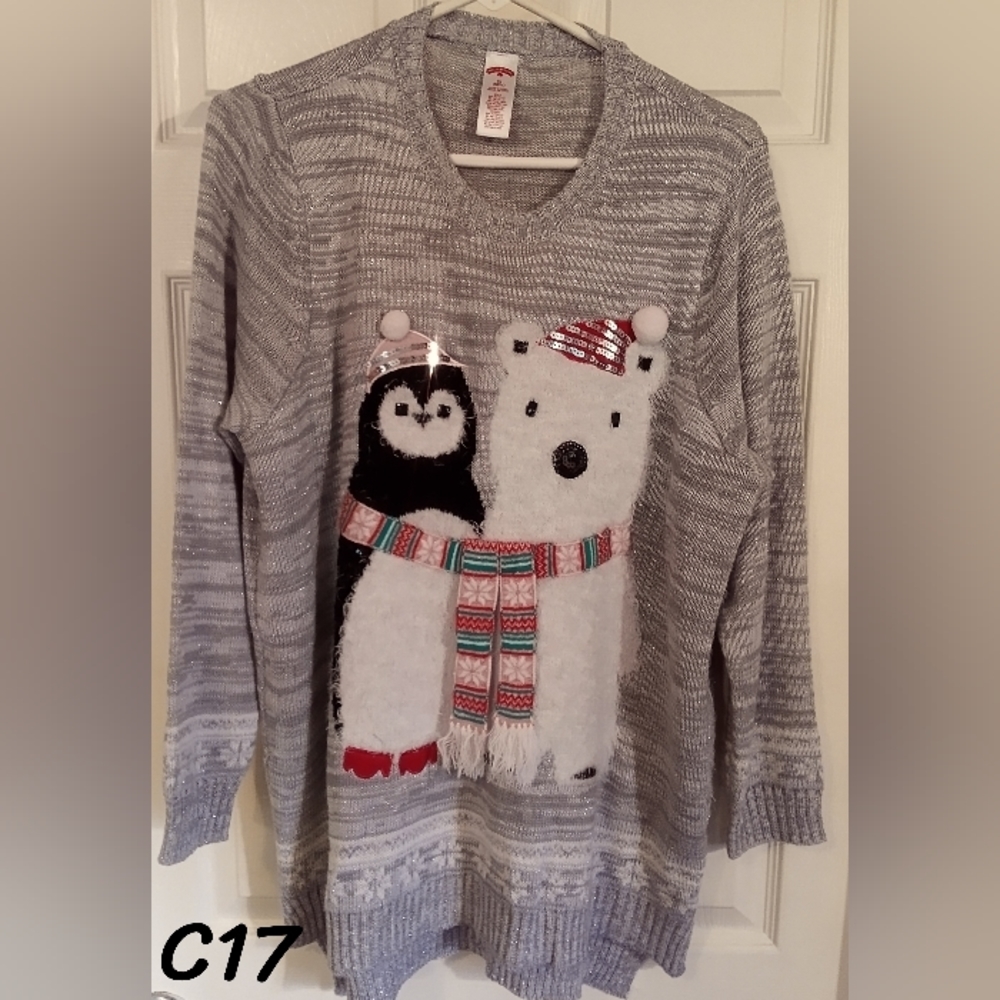 HOLIDAY Time Sweater Sz 1x(16w), Grey with shimmer